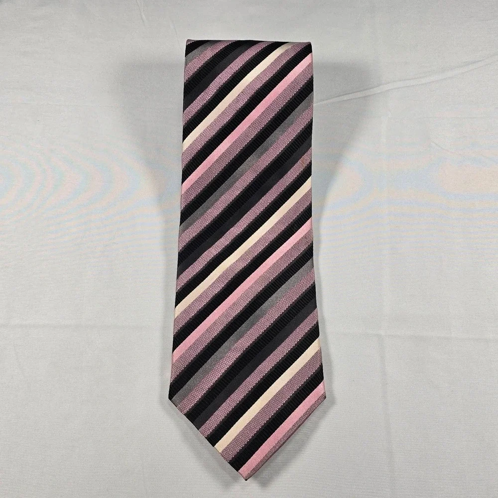 Silk Tie Roberto Villini Couture Pink‎ Grey Black Striped Designer Mens